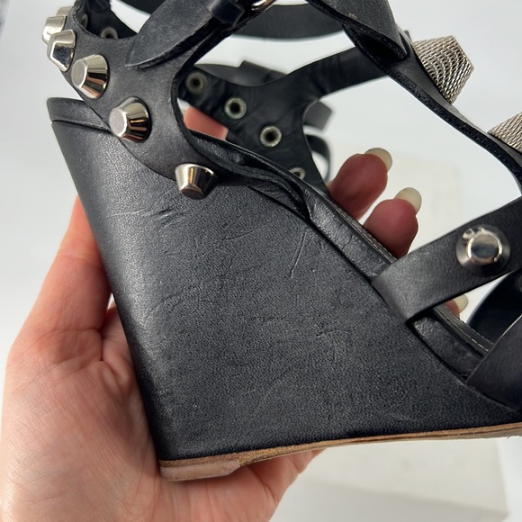 Balenciaga 41 Arena Gladiator Roman Black Large Stud studded Wedges Sandals E837 - Picture 7 of 17